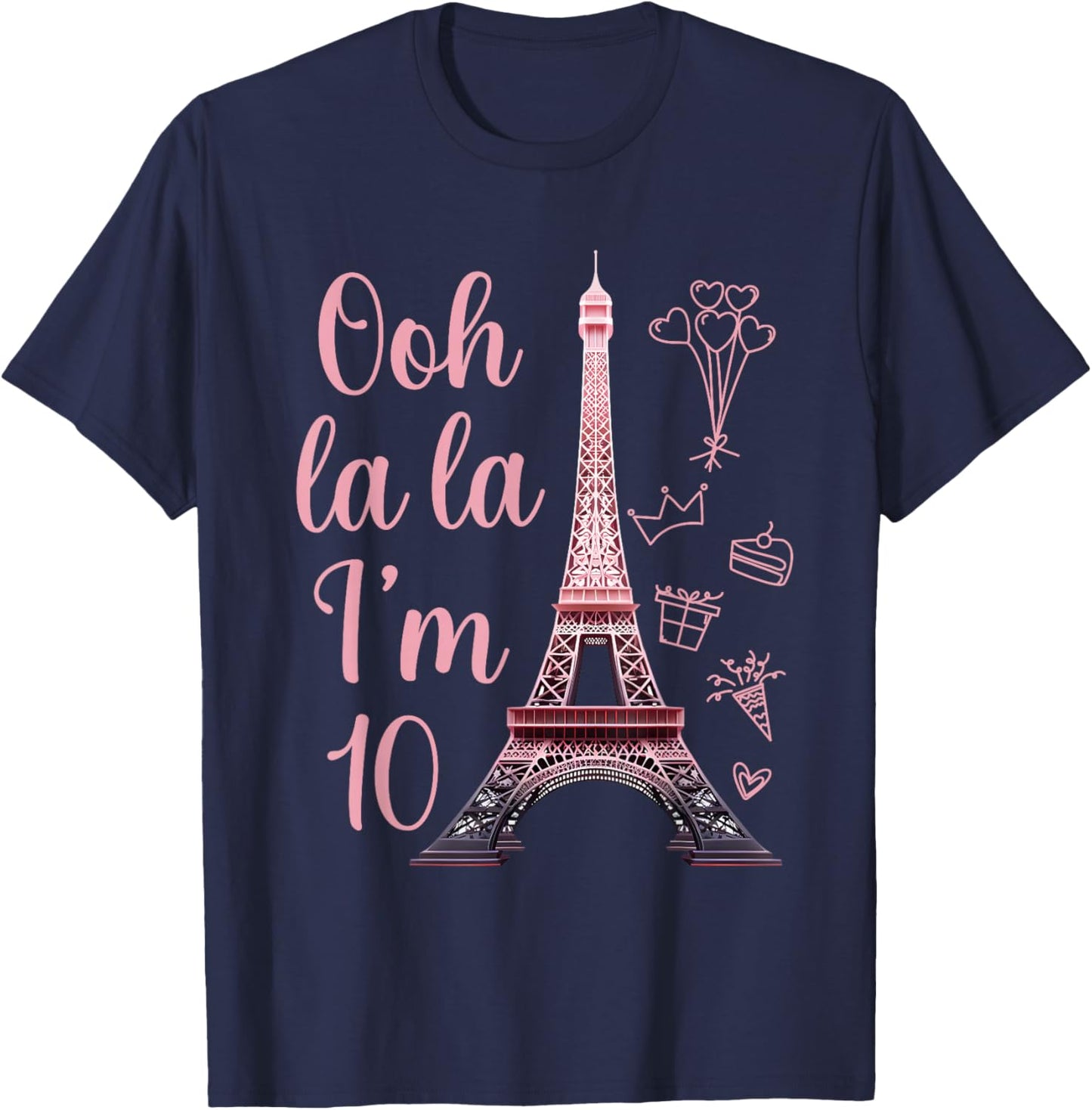 Paris 10th Birthday Eiffel Tower 10 Years Old Cute Girl T-Shirt - T-Shirt | Navy