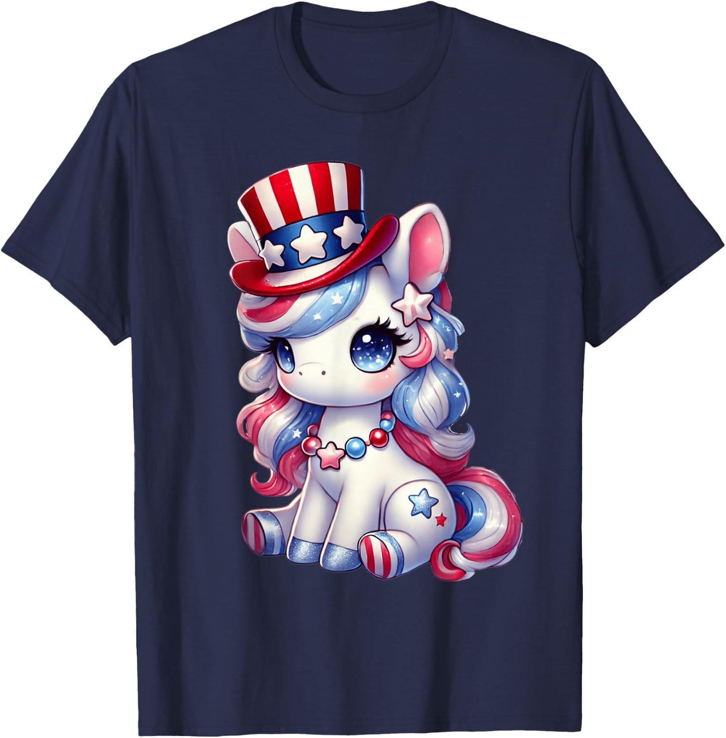 Unicorn 4th of July Shirt Girls Women USA Flag Kids Cute T-Shirt - T-Shirt | Navy