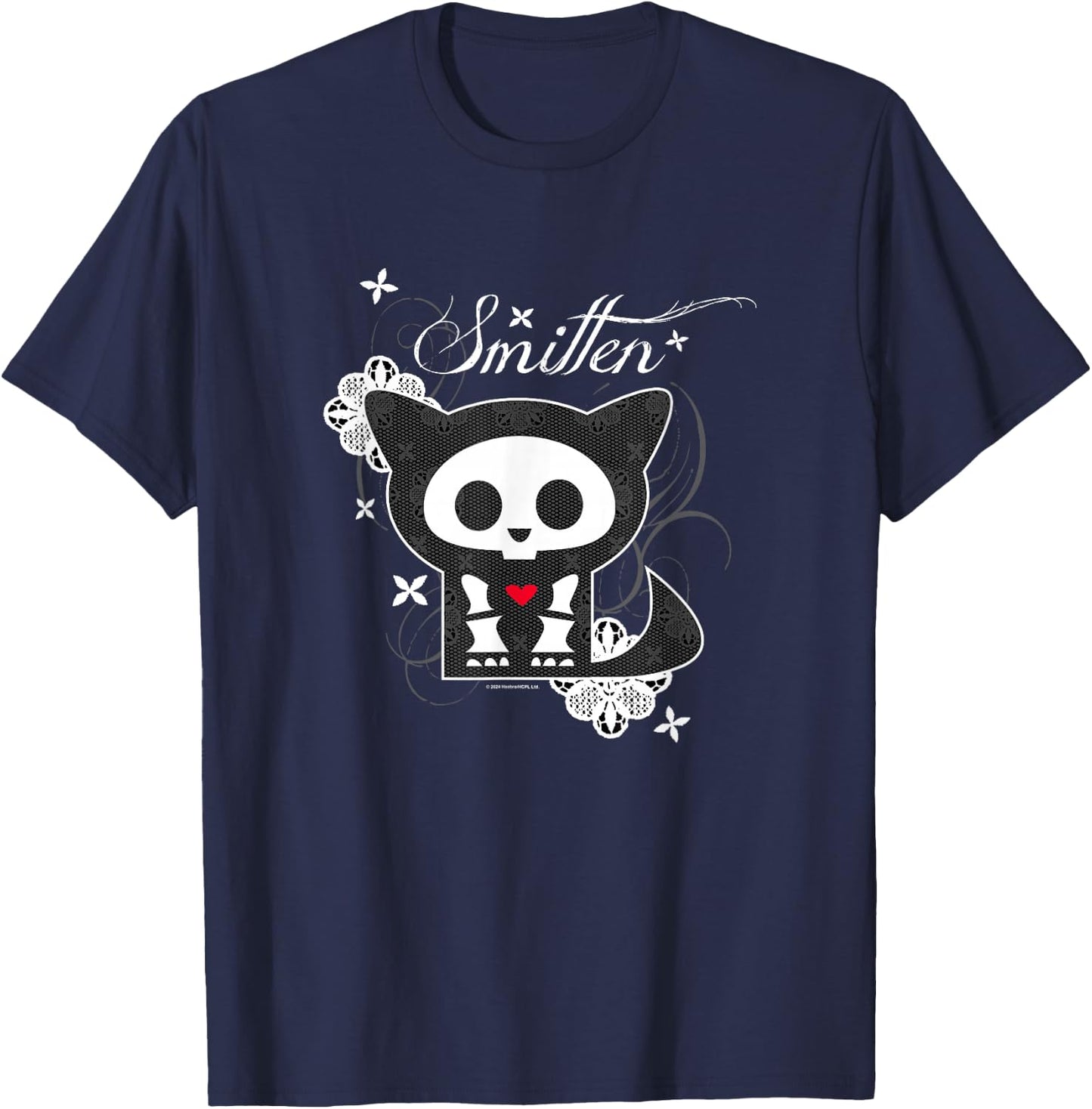 Skelanimals Kit The Cat Smitten Lace Floral Portrait Logo T-Shirt - T-Shirt | Navy