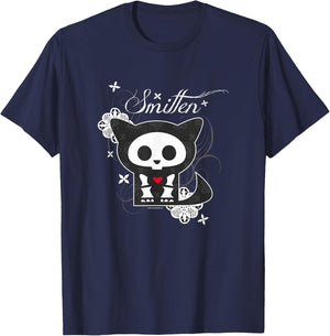 Skelanimals Kit The Cat Smitten Lace Floral Portrait Logo T-Shirt - T-Shirt | Navy
