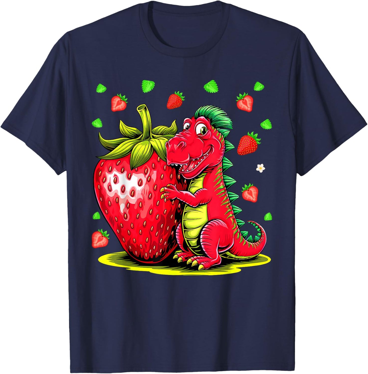 Cute Strawberry Summer Fruit Lover Dinosaur T Rex Boys Girls T-Shirt - T-Shirt | Navy