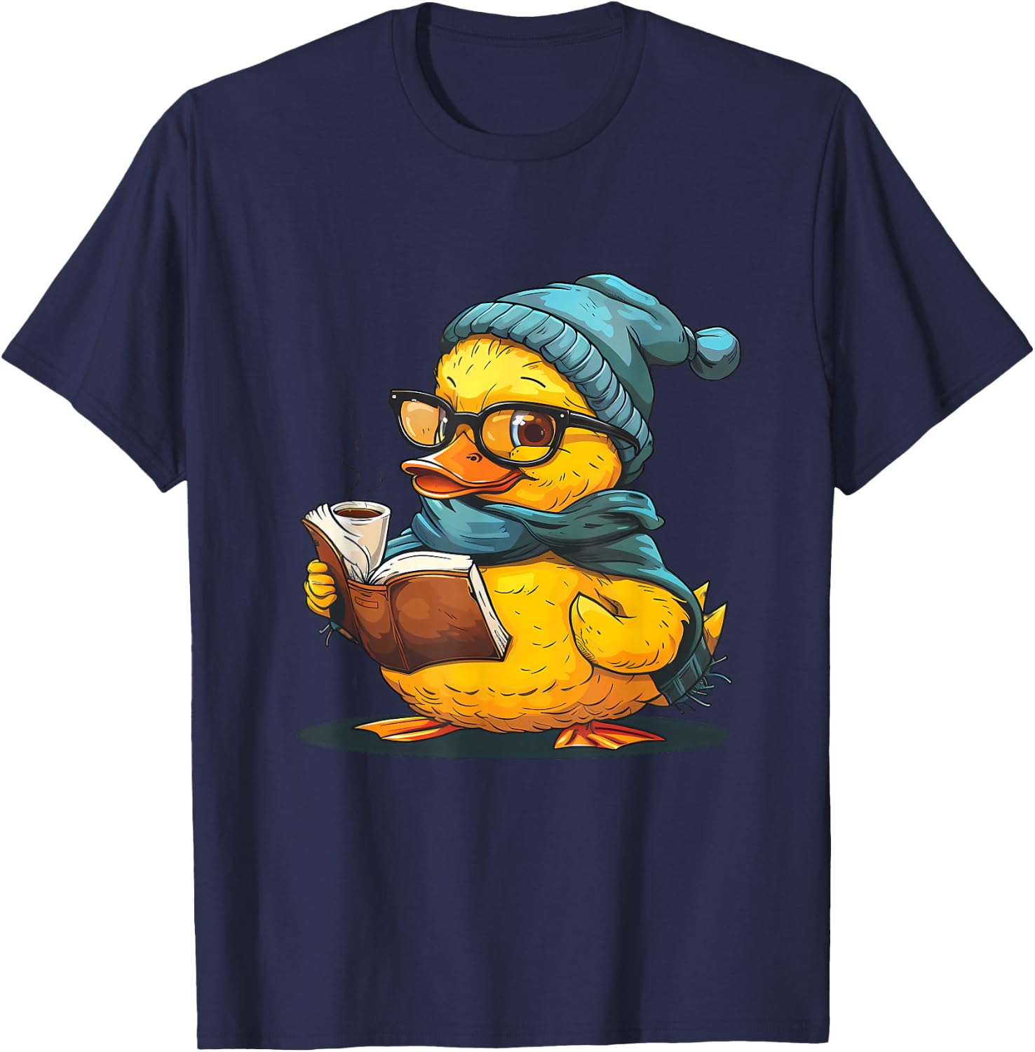 Rubber Duck Reading Book Rubber Duckie Reader Coffee Lover T-Shirt - T-Shirt | Navy