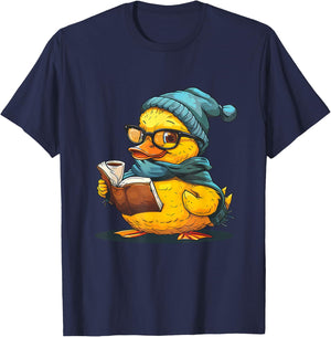 Rubber Duck Reading Book Rubber Duckie Reader Coffee Lover T-Shirt - T-Shirt | Navy