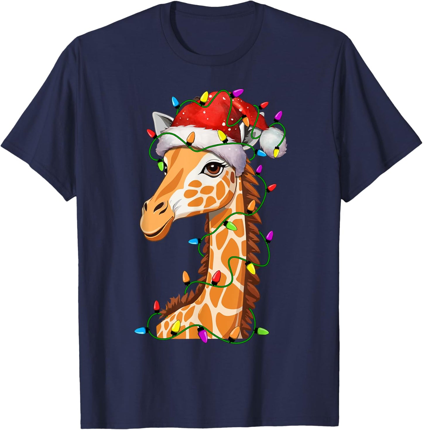 Giraffe Santa Christmas Tree Lighting Xmas Funny T-Shirt - T-Shirt | Navy