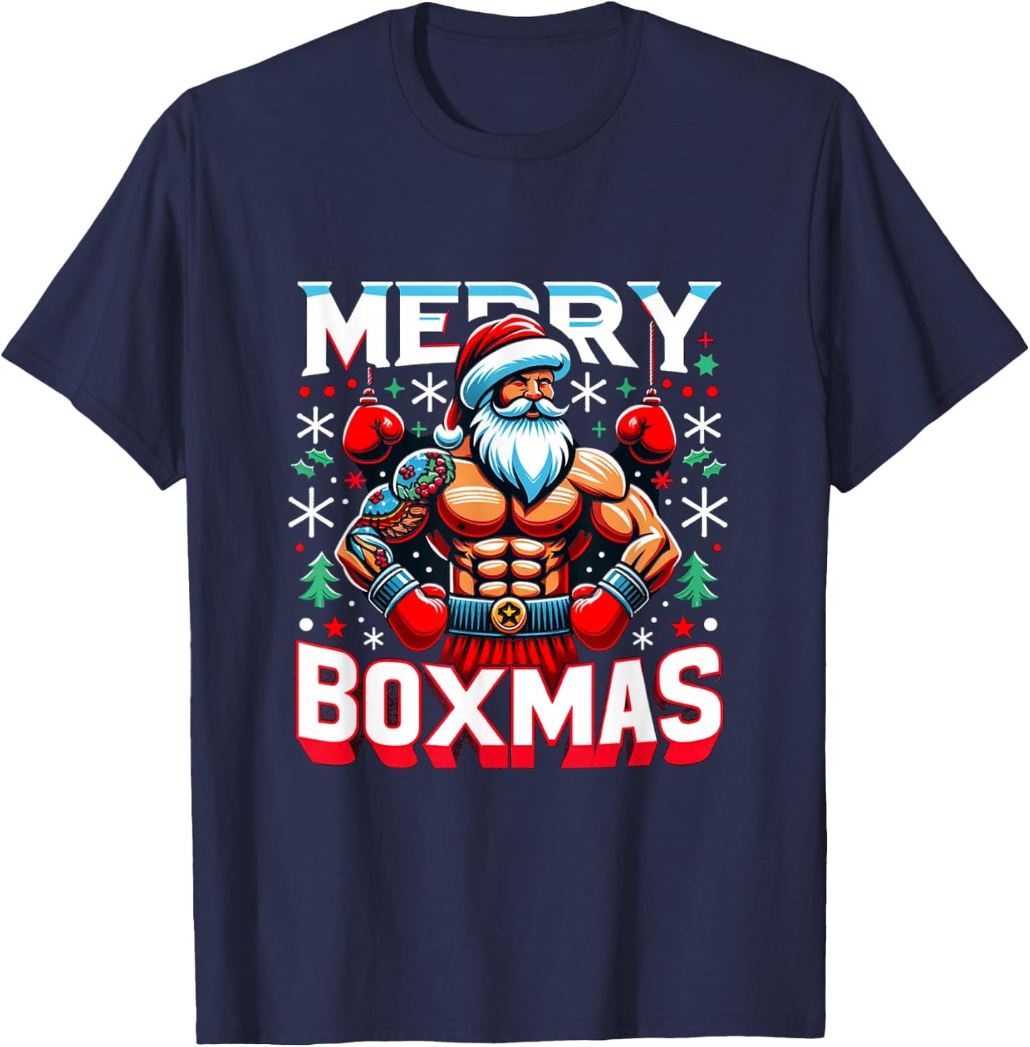 Merry Boxmas Boxer Christmas Santa Boxing Xmas T-Shirt - T-Shirt | Navy