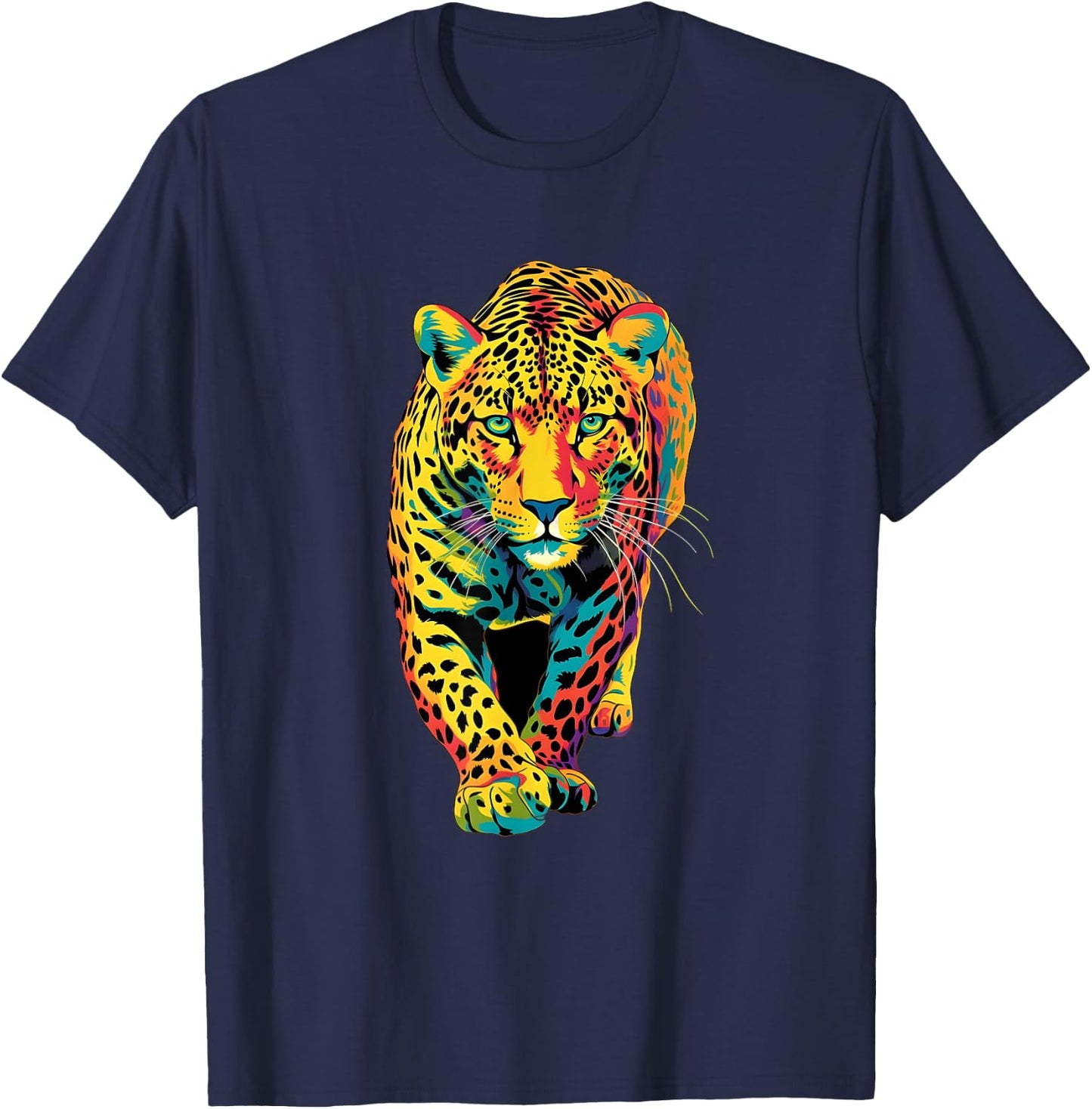 Colorful Rainbow Jaguar Abstract Graphic T-Shirt - T-Shirt | Navy
