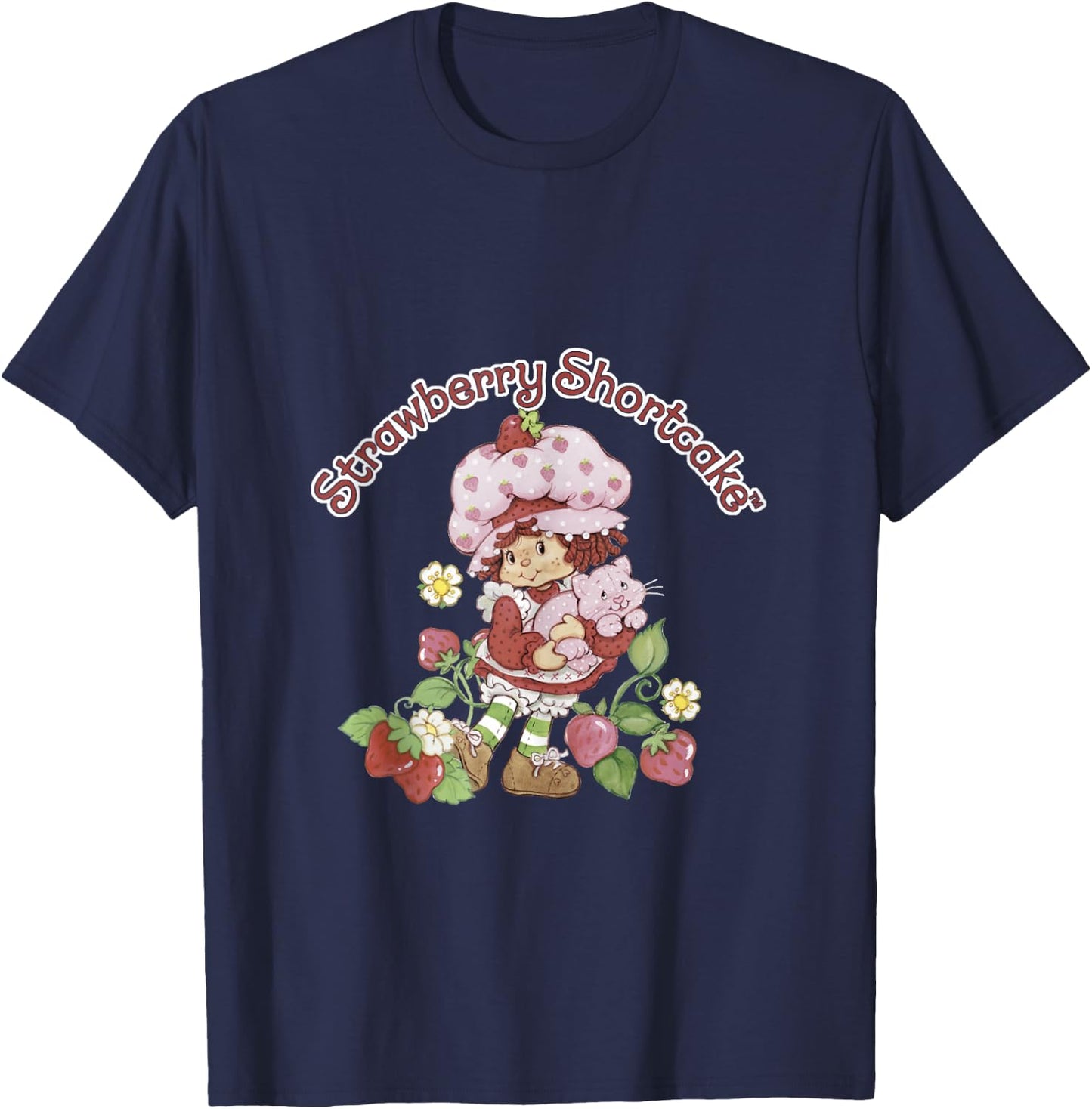 Strawberry Shortcake & Custard Berry Cute Vintage T-Shirt - T-Shirt | Navy