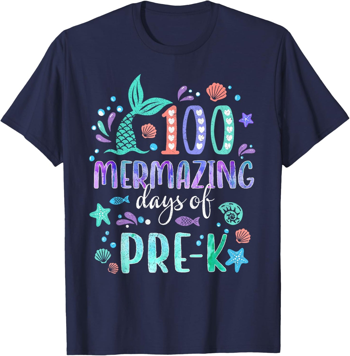 100th Day Mermaid Tail 100 Mermazing Days Of Pre-K Kids T-Shirt - T-Shirt | Navy