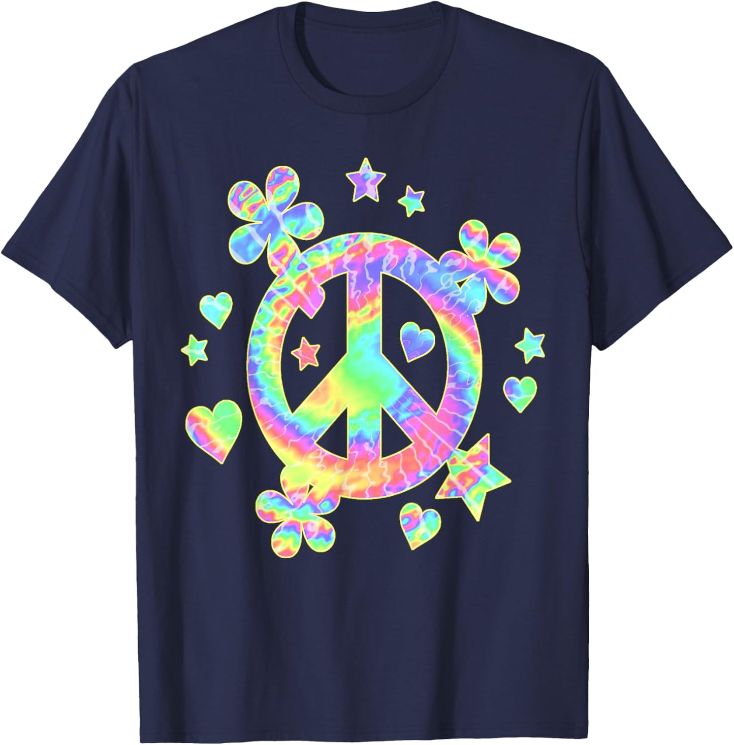 Tie-Dye Peace Sign Cute Love Colorful Tye Dye Hippie Flowers T-Shirt - T-Shirt | Navy