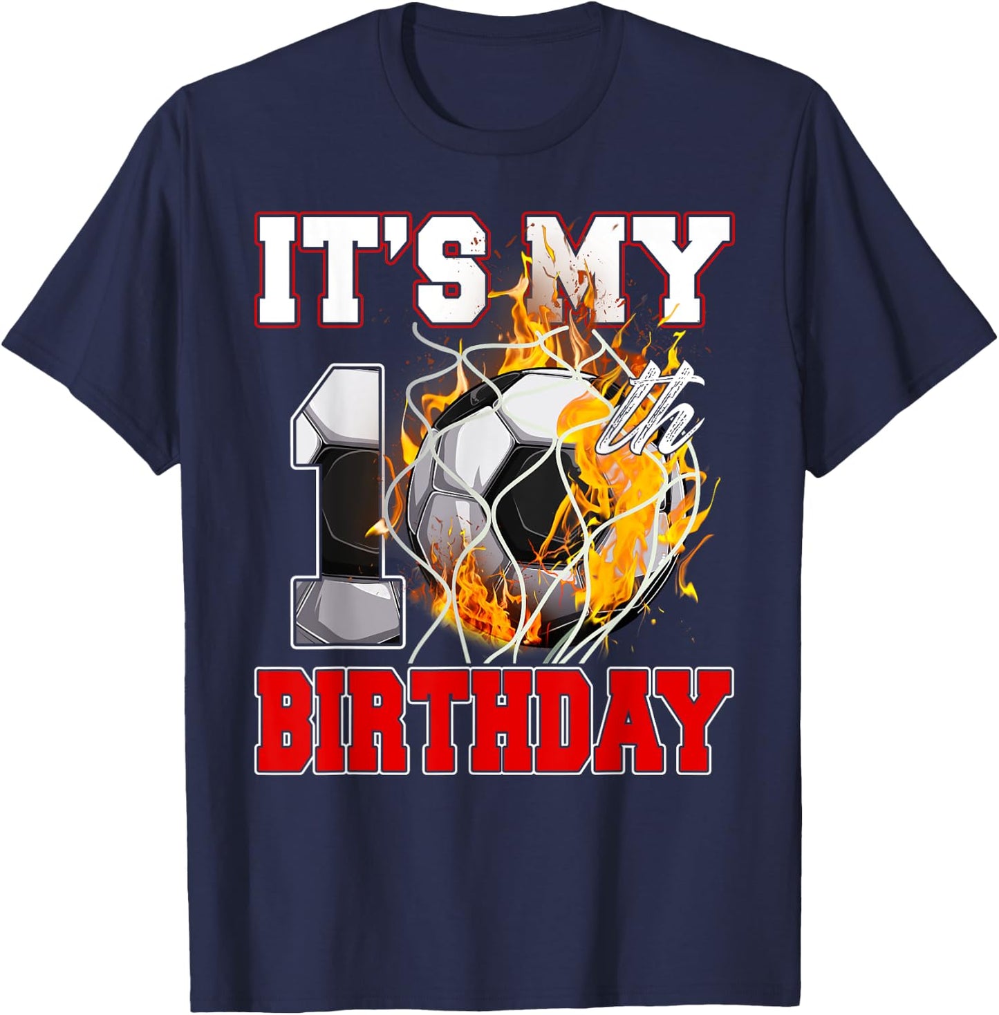 Funny It's My 10th Birthday 10 Years Old Soccer Ball Boys T-Shirt - T-Shirt | Navy