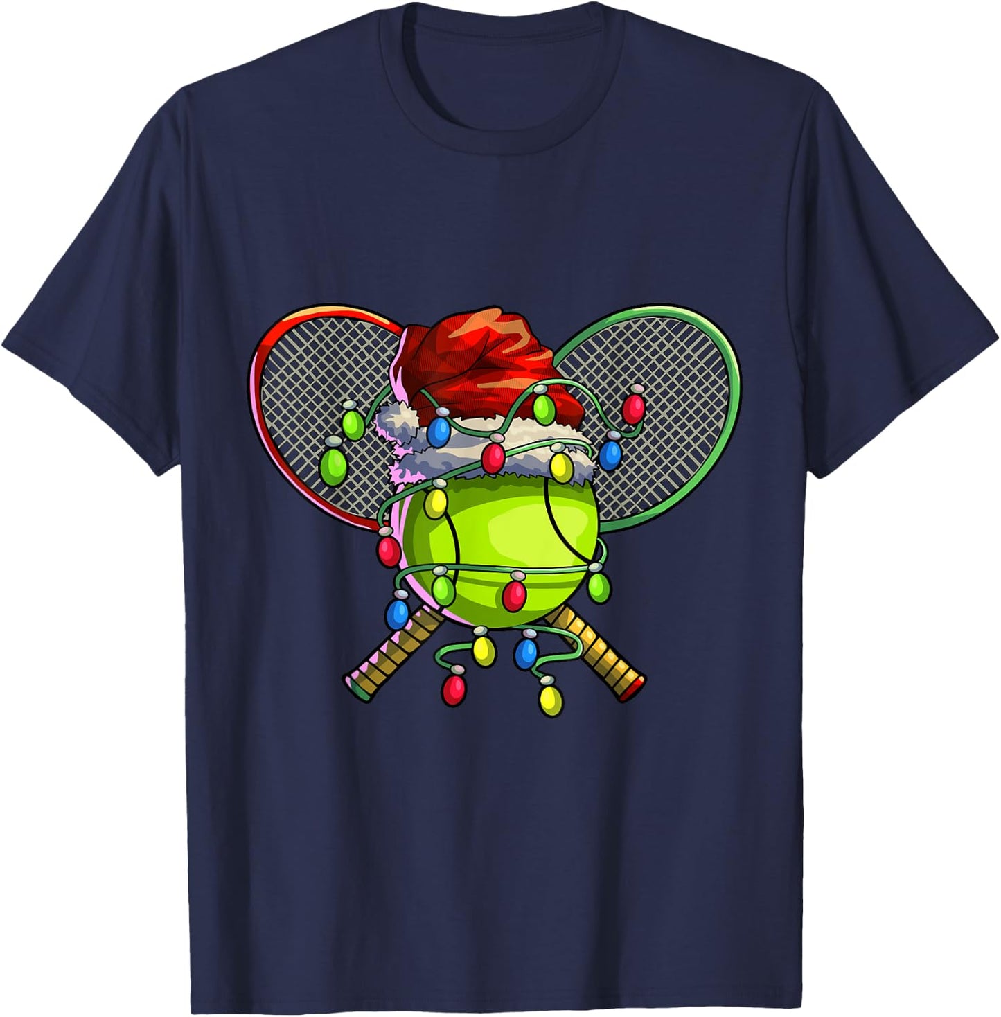 Christmas Tennis Xmas Christmas Tree Lights Tennis Player T-Shirt - T-Shirt | Navy