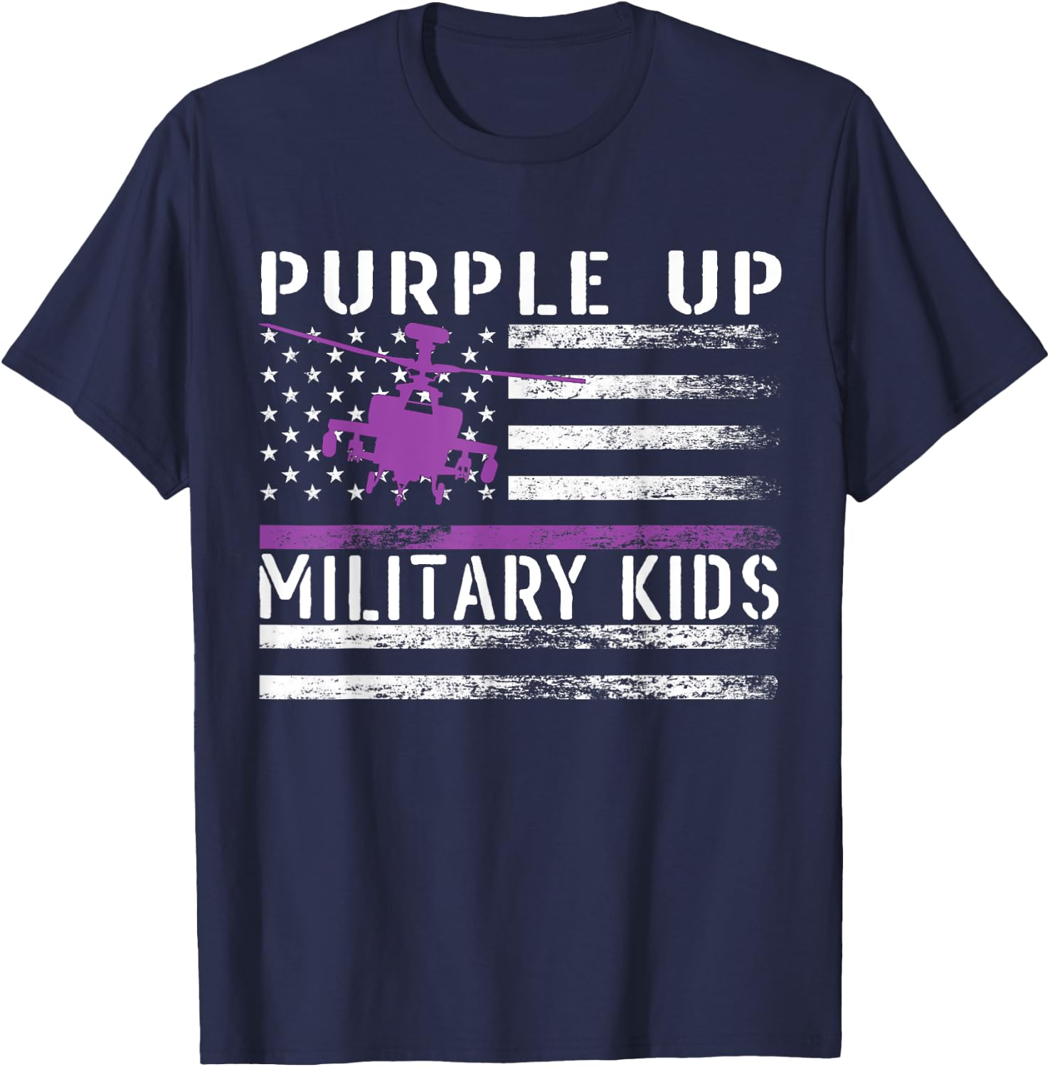 Purple Up Military Kids Helicopter Pilot Military Child Flag T-Shirt - T-Shirt | Navy