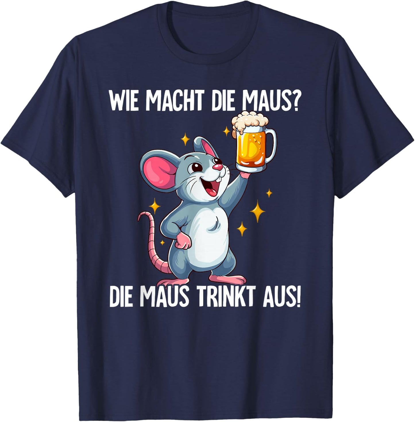 with German Text "Wie Macht Die, black T-Shirt - T-Shirt | Navy