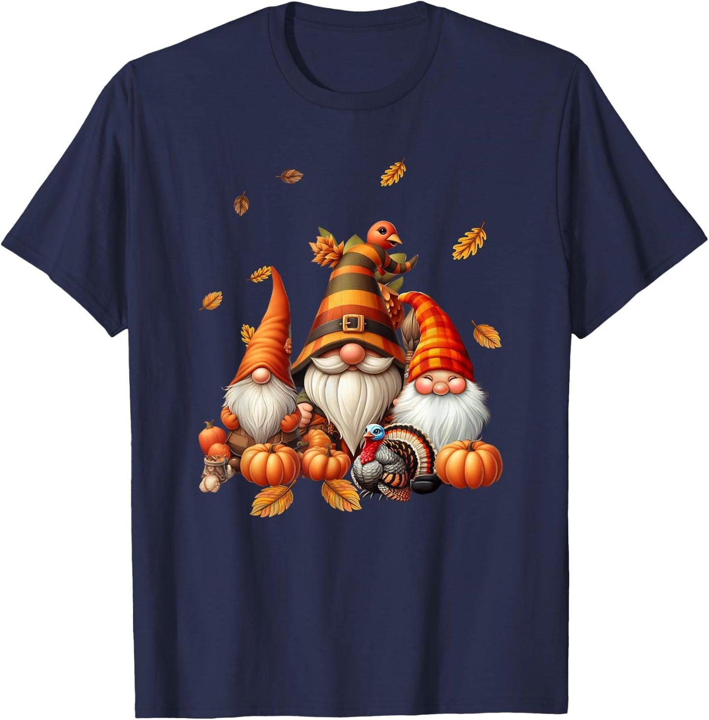 Fall Gnome Pumpkin Leaf Turkey Thanksgiving Autumn Gnomes T-Shirt - T-Shirt | Navy