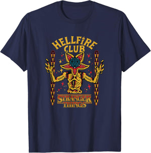Stranger Things Distressed Hellfire Club Neon Demogorgon T-Shirt - T-Shirt | Navy
