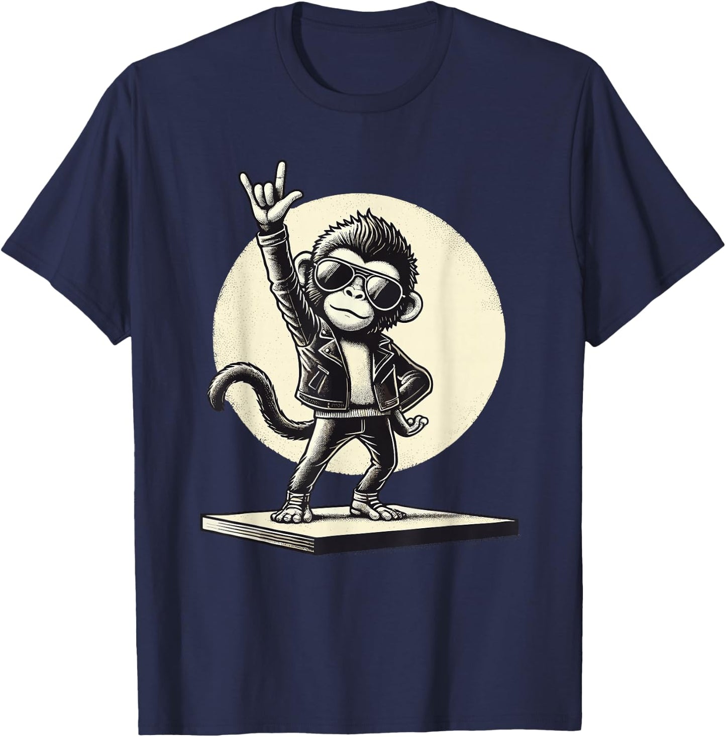 Rock Music, Funny Monkey, Rocker & Rock Hand, Heavy Metal T-Shirt - T-Shirt | Navy