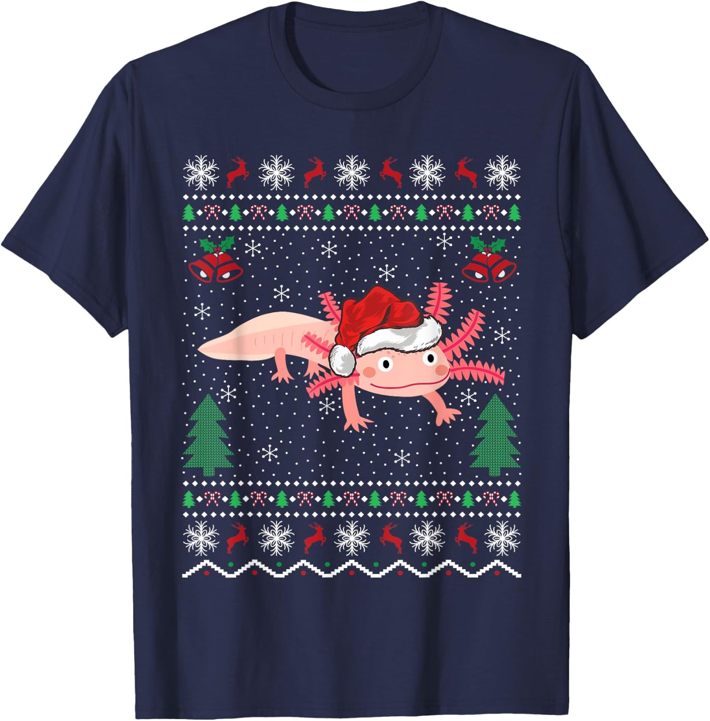 Axolotl Lover Xmas Ugly Santa Hat Axolotl Christmas T-Shirt - T-Shirt | Navy
