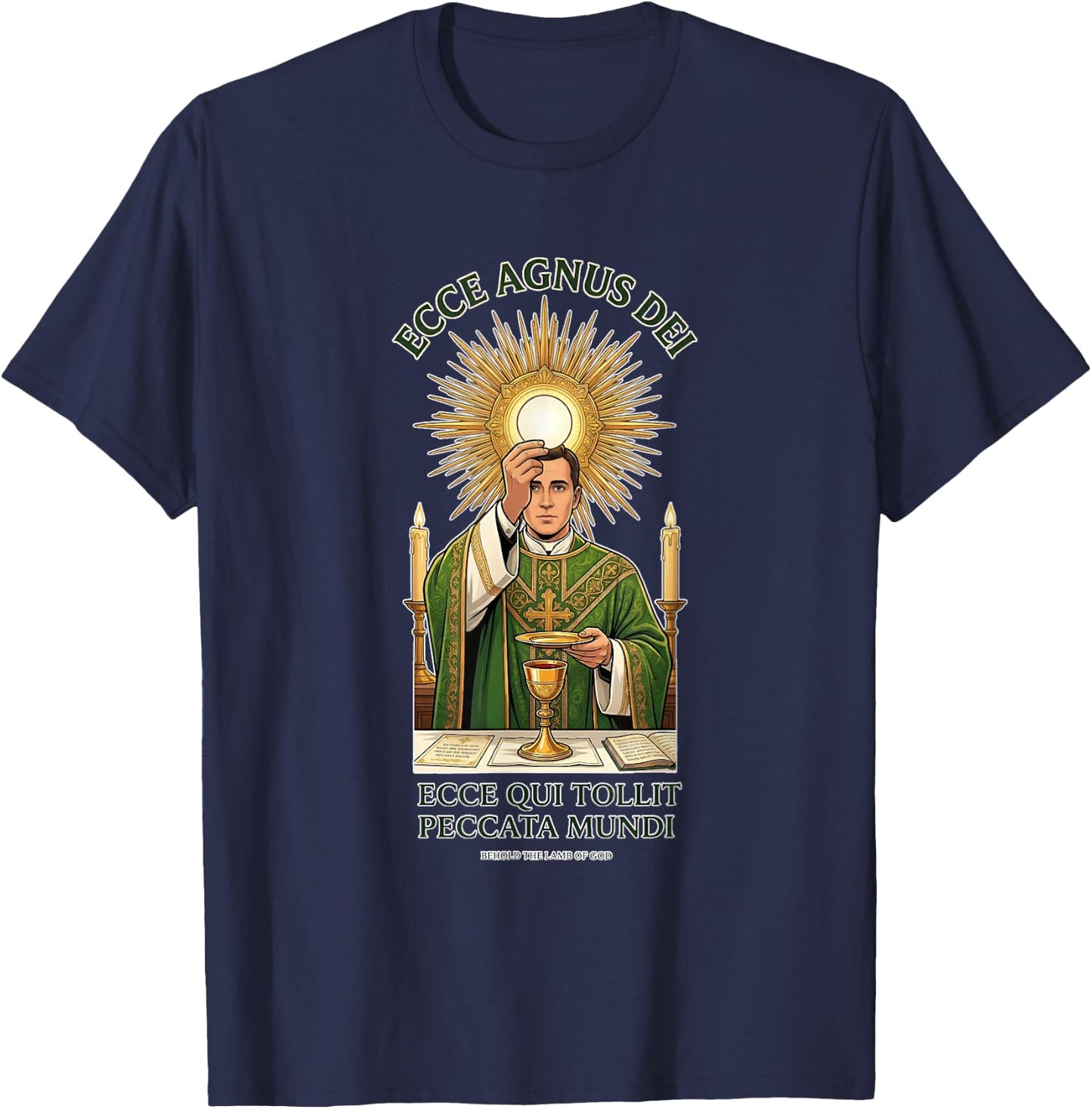 Consécration eucharistique Traditionnelle Latine Messe Catholique T-Shirt - T-Shirt | Navy