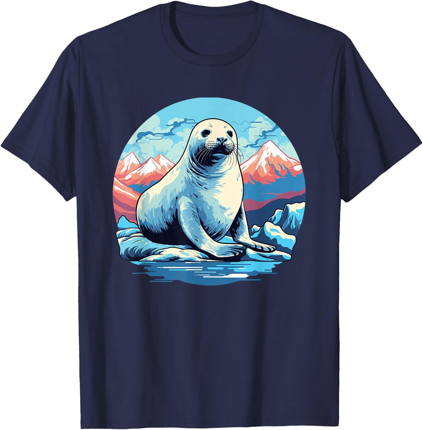 Harp Seal with Arctic Landscape, Harp Seal T-Shirt - T-Shirt | Navy