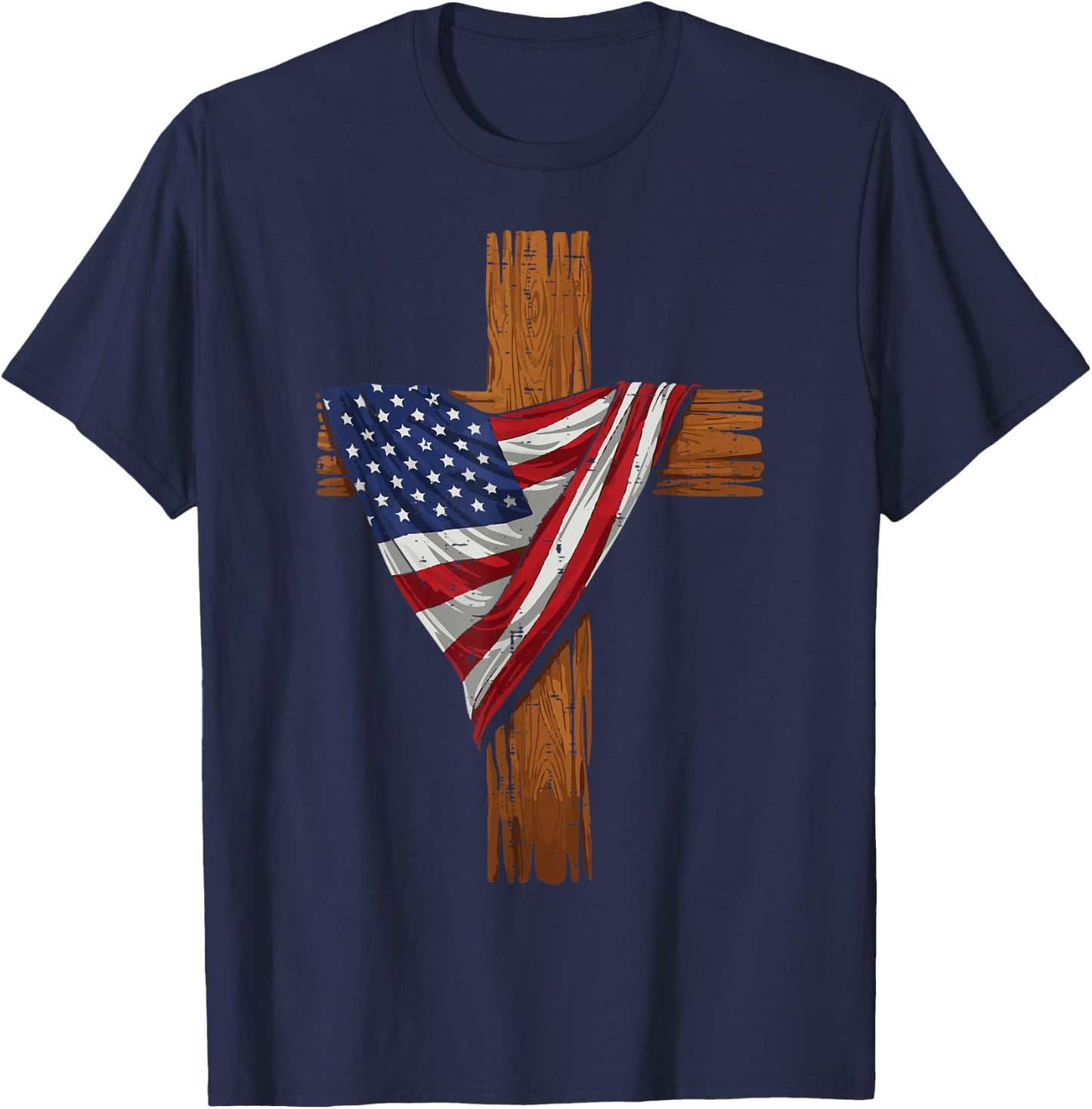 4th Of July Christian Cross US Flag Patriot Men Women Kids T-Shirt - T-Shirt | Navy