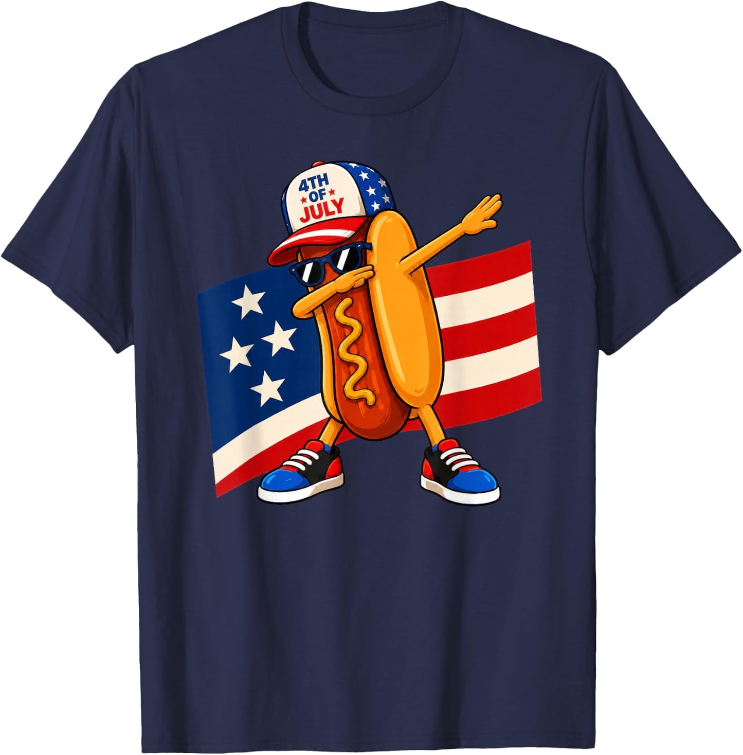 Dabbing Hot Dog USA Flag 4th of July T-Shirt - T-Shirt | Navy