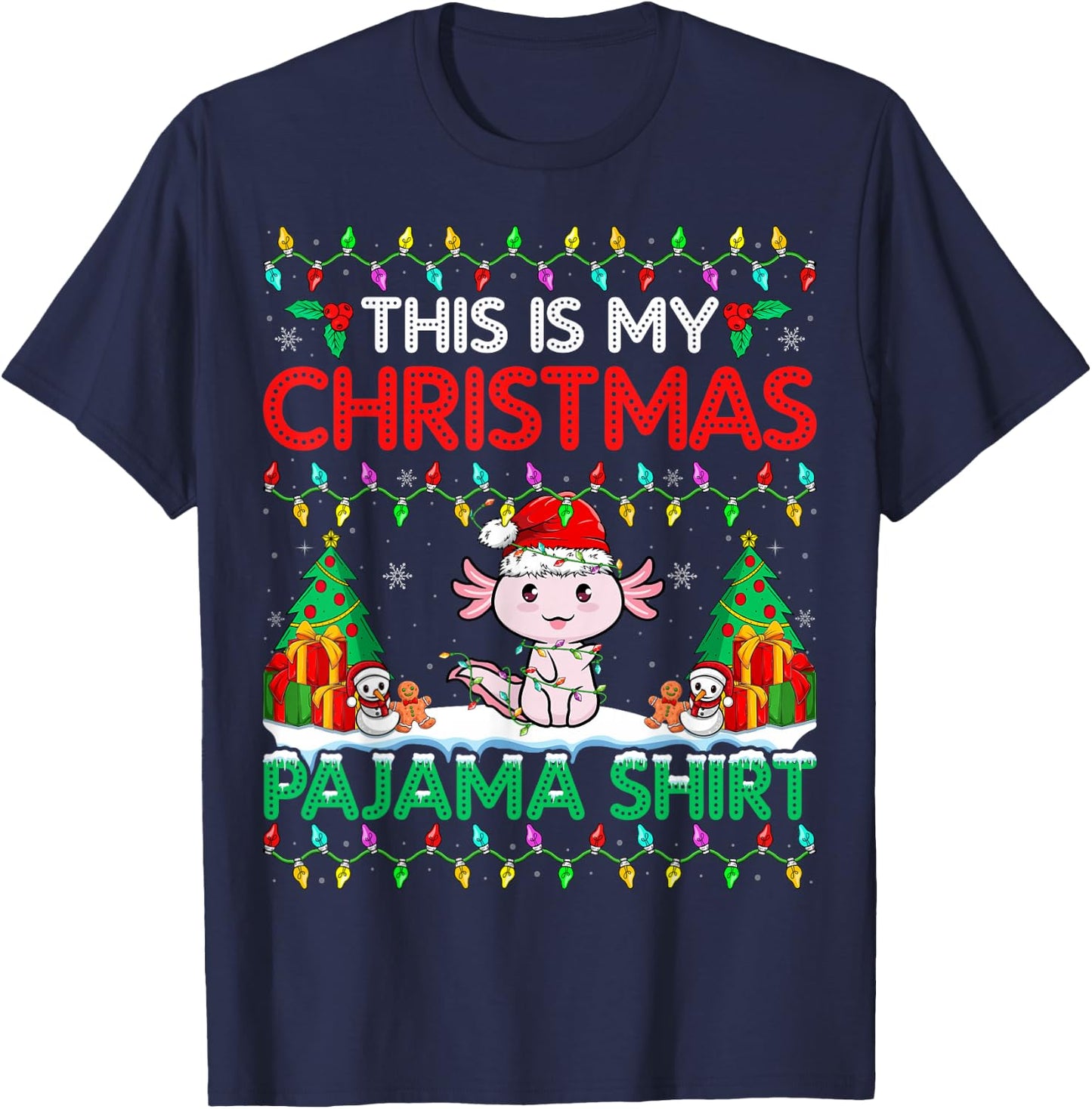 Axolotl Christmas Santa Hat Pajama Shirt Axolotl Lover Xmas T-Shirt - T-Shirt | Navy