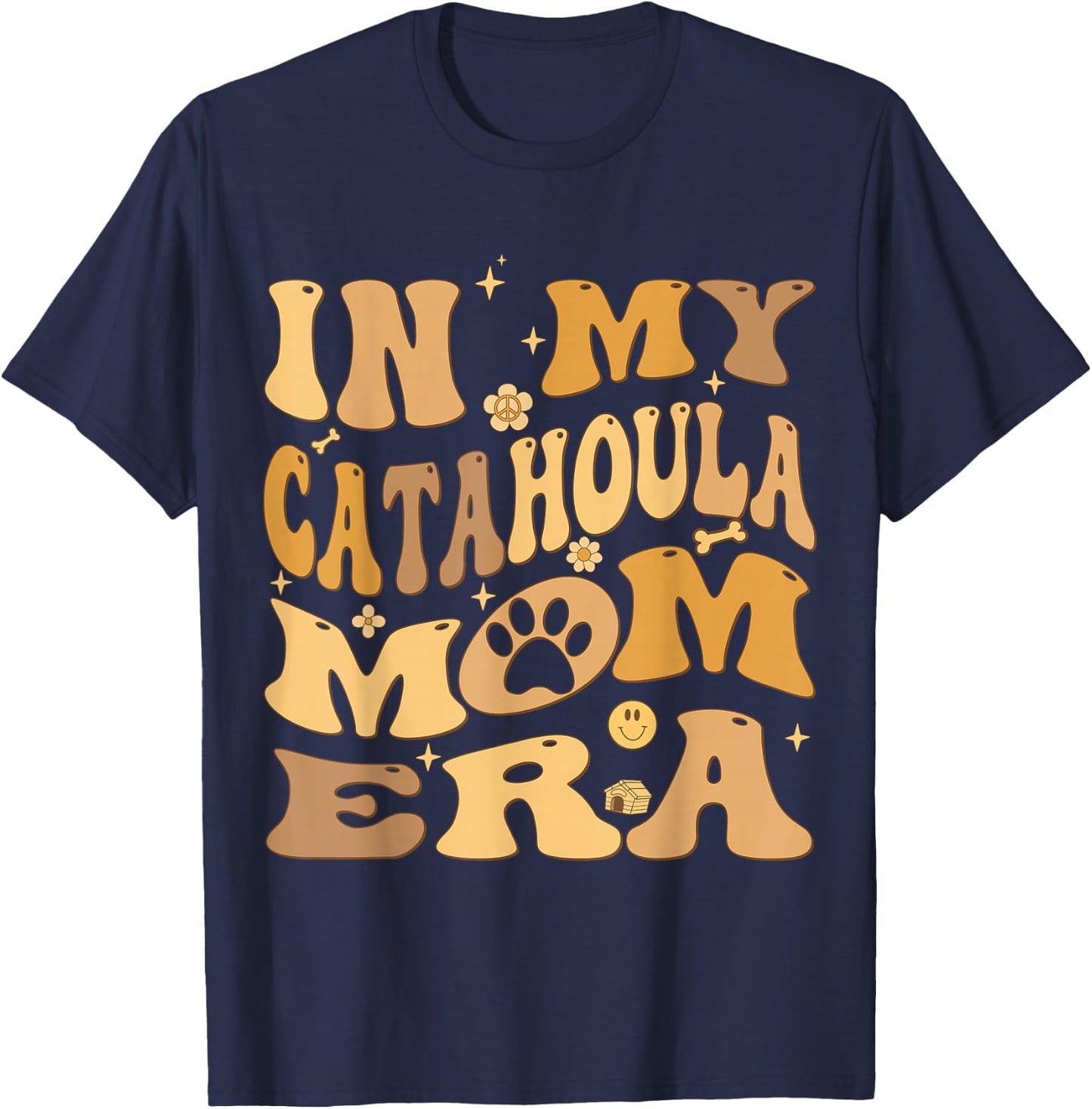 In My Catahoula Mom Era Groovy Catahoula Leopard Dog Owner T-Shirt - T-Shirt | Navy