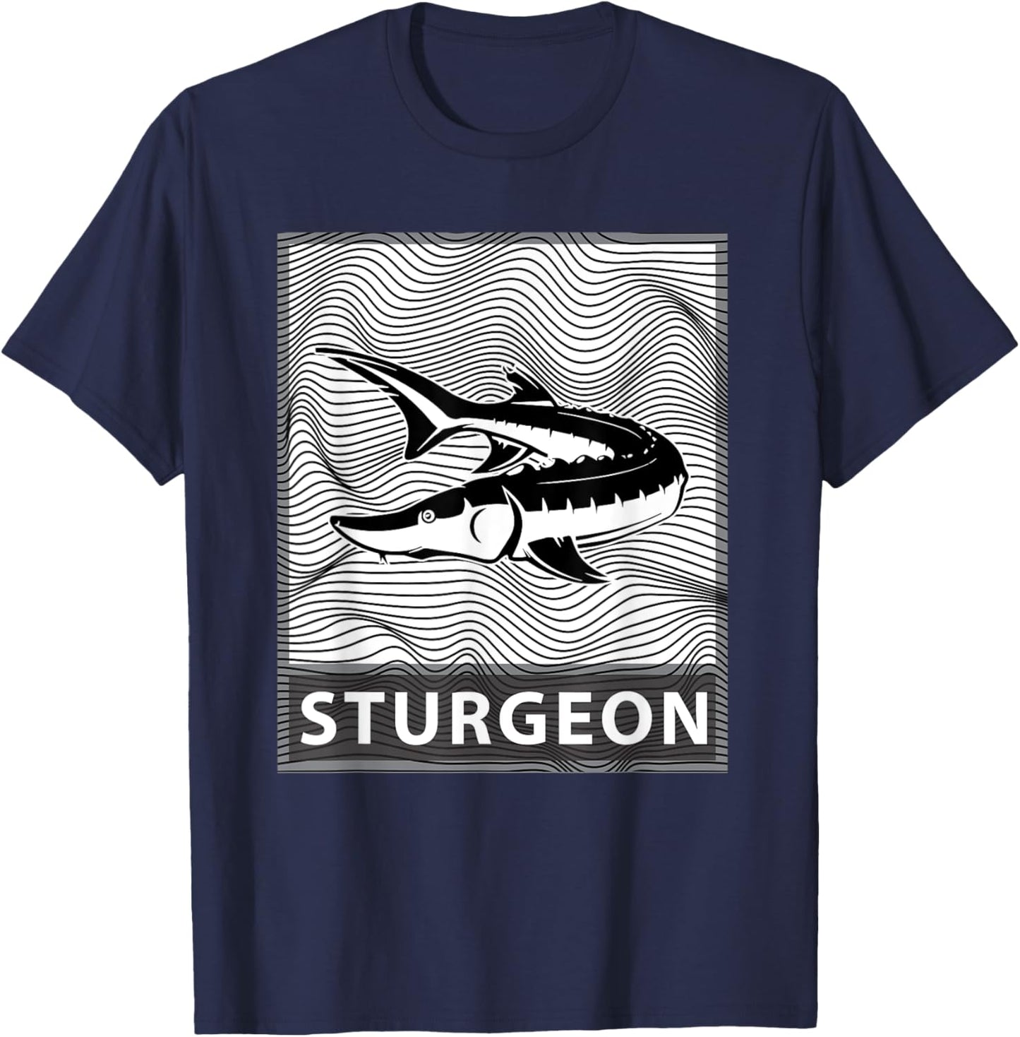 Sturgeon Fish Fisherman T Shirt - Art / Modern Design T-Shirt - T-Shirt | Navy