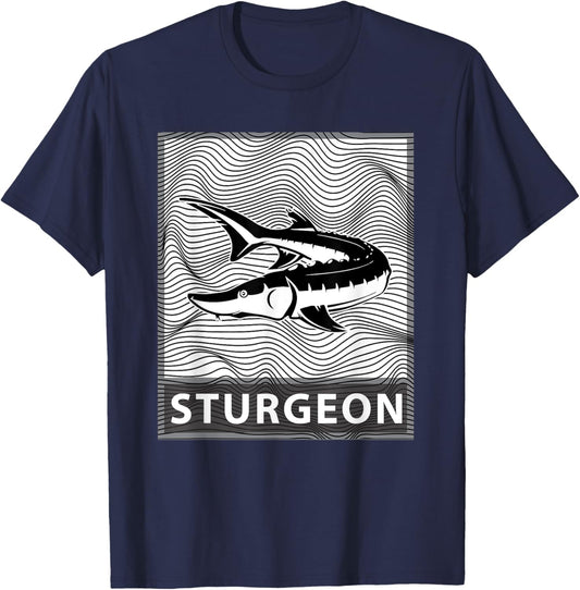Sturgeon Fish Fisherman T Shirt - Art / Modern Design T-Shirt - T-Shirt | Navy