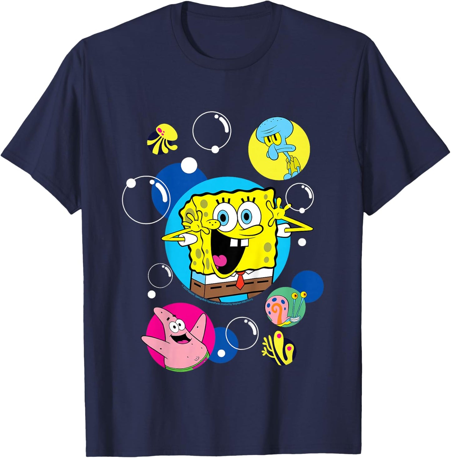 Spongebob Squarepants And Co In Bubbles Kids , Black, 2 T-Shirt - T-Shirt | Navy