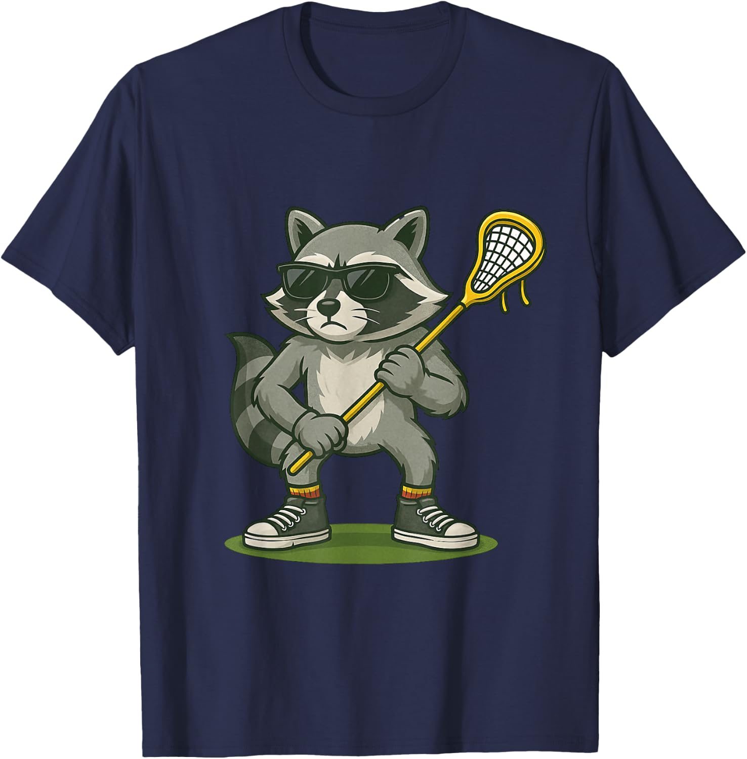 Funny Lacrosse LAX Raccoon Kids Men Women Lacrosse Player T-Shirt - T-Shirt | Navy