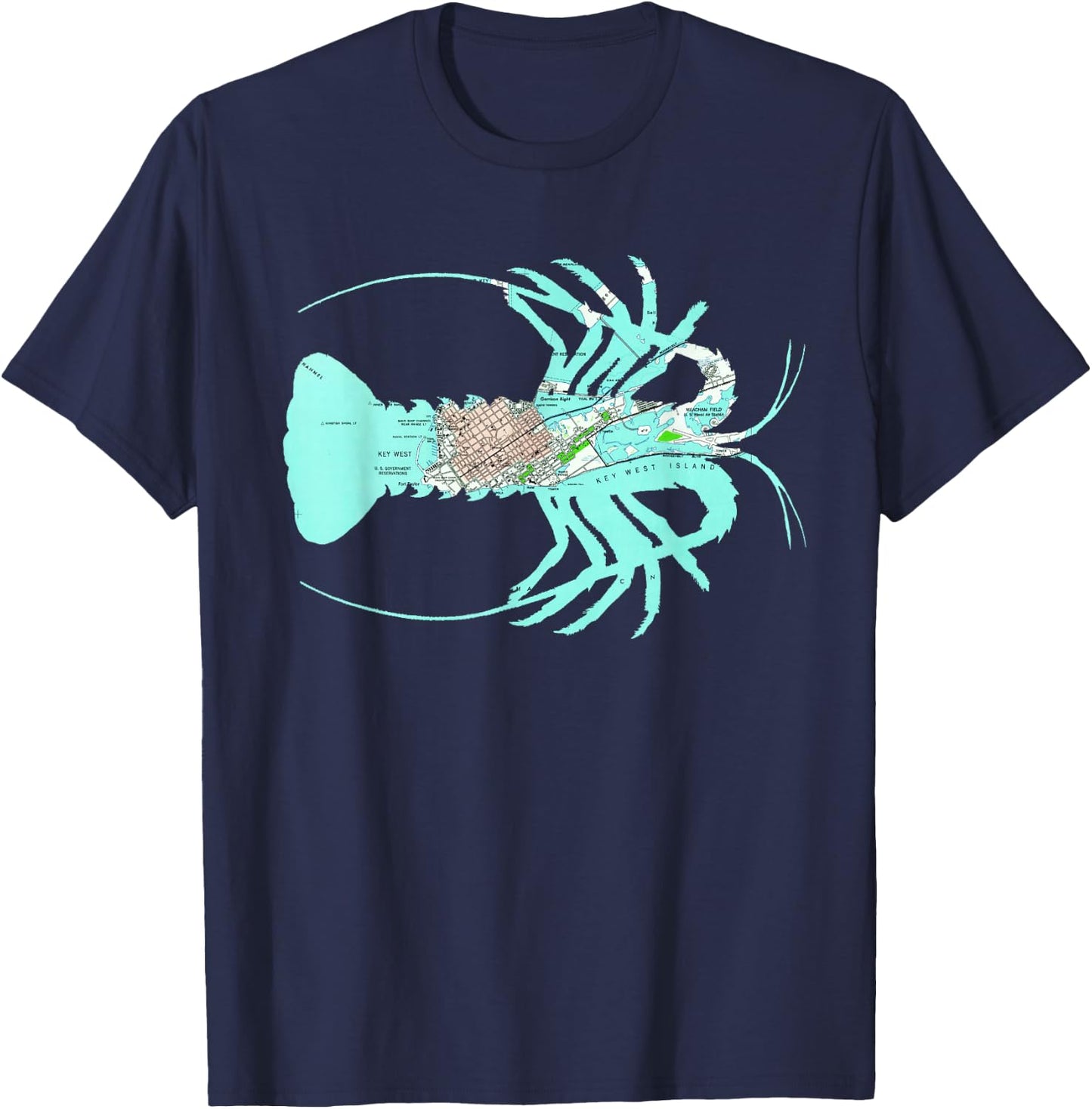 Key West FL Caribbean Spiny Lobster Map Silhouette T-Shirt - T-Shirt | Navy