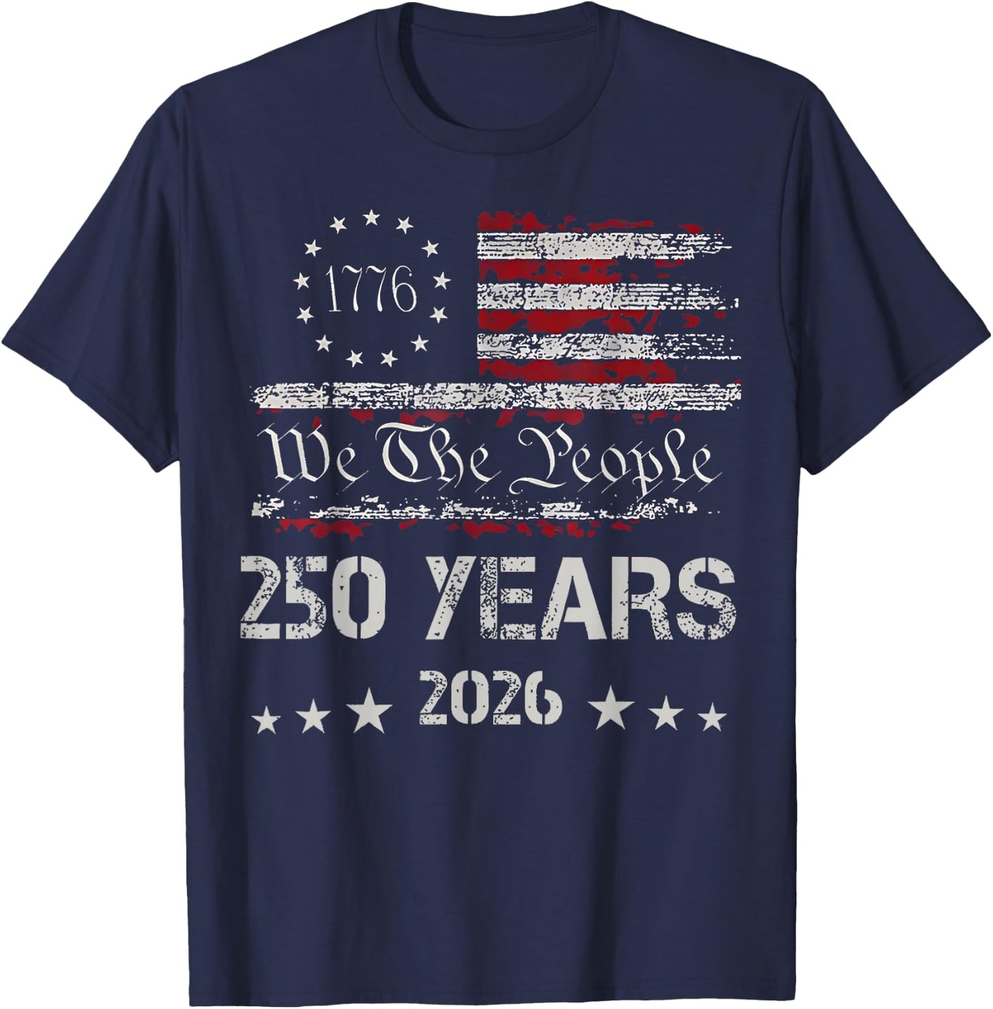 Vintage 250 Years Anniversary USA Flag 4th of July 1776-2026 T-Shirt - T-Shirt | Navy
