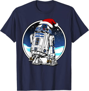 Star Wars Holiday Santa Hat Christmas R2-D2 Circle T-Shirt - T-Shirt | Navy
