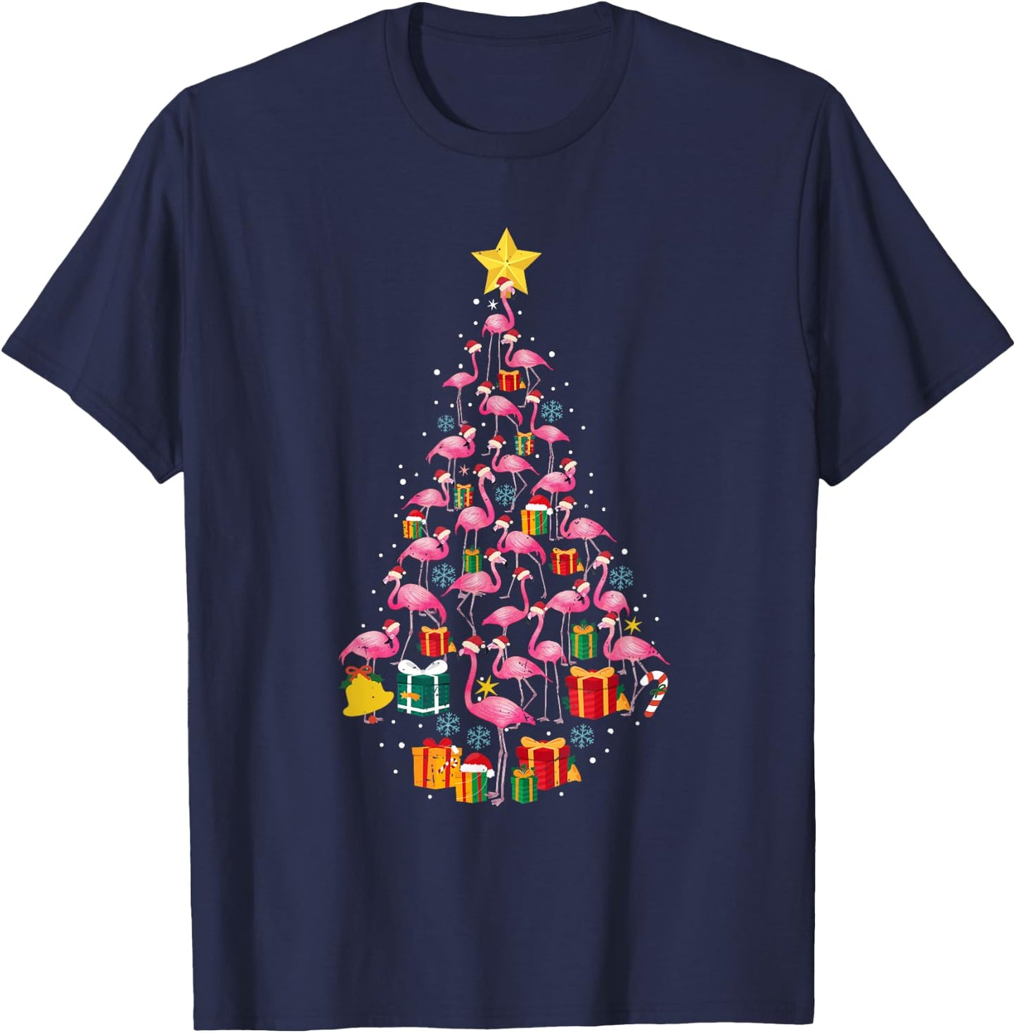 Pink Flamingo Santa Merry Christmas Tree Lights Girls T-Shirt - T-Shirt | Navy