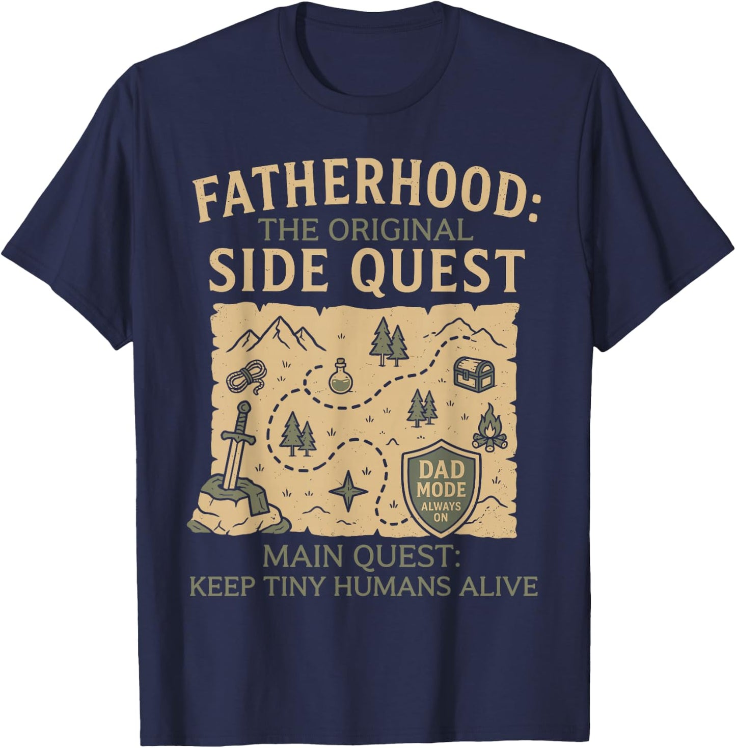 Funny Gamer Dad Fatherhood Side Quest Father's Day RPG Dad T-Shirt - T-Shirt | Navy