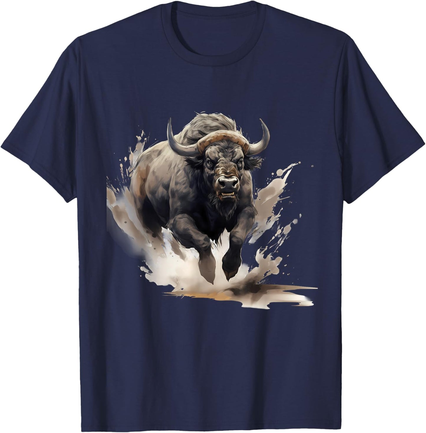 Buffalo Wildlife Safari Splash Bison Animal Art Nature Motif T-Shirt - T-Shirt | Navy