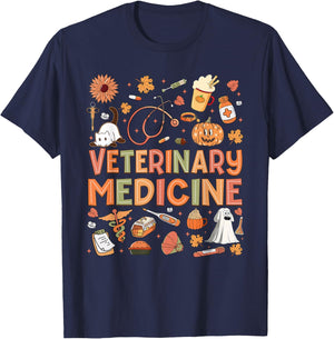 Veterinary Medicine Pumpkin Fall Veterinary Technician Week T-Shirt - T-Shirt | Navy