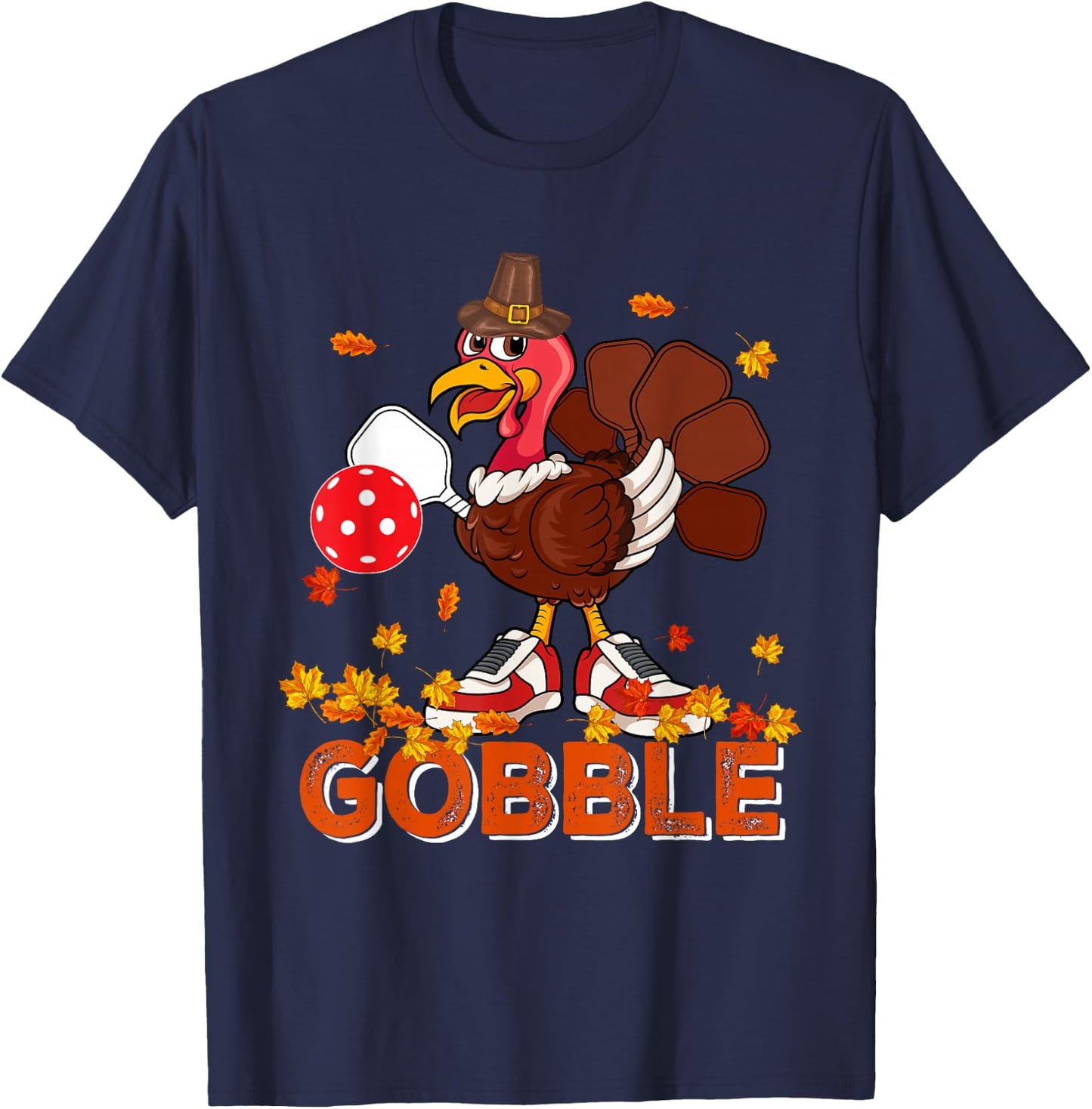Vintage Gobble Thanksgiving Turkey Playing Pickleball Player T-Shirt - T-Shirt | Navy