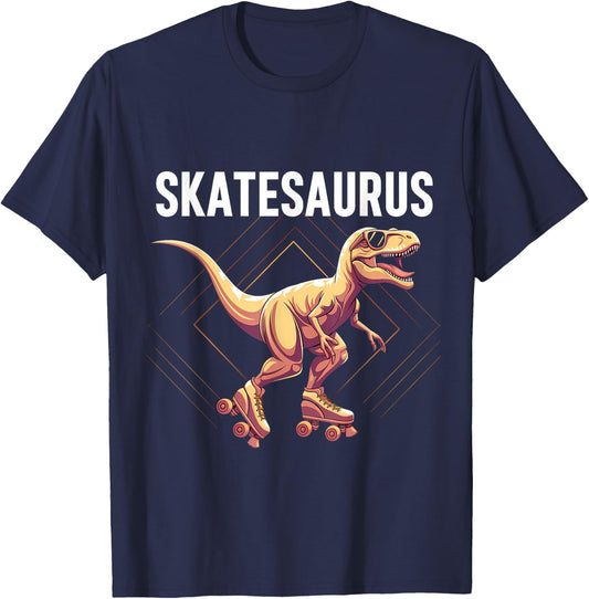 Skate Dinosaur Roller Skating T-Rex Dino Funny Roller Skater T-Shirt - T-Shirt | Navy