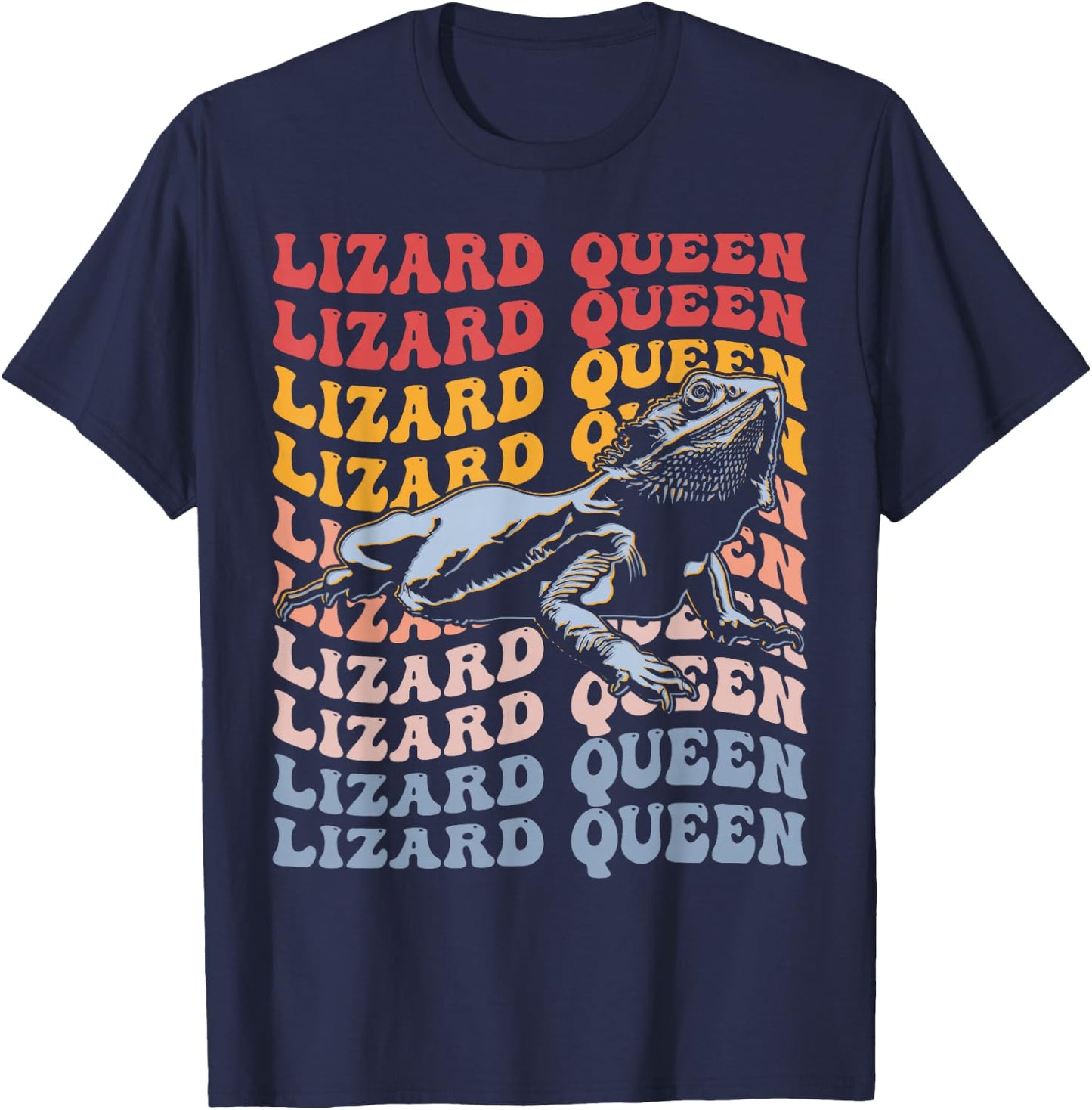 Lizard Queen Groovy Bearded Dragon Lizard Lover Girl Queen T-Shirt - T-Shirt | Navy