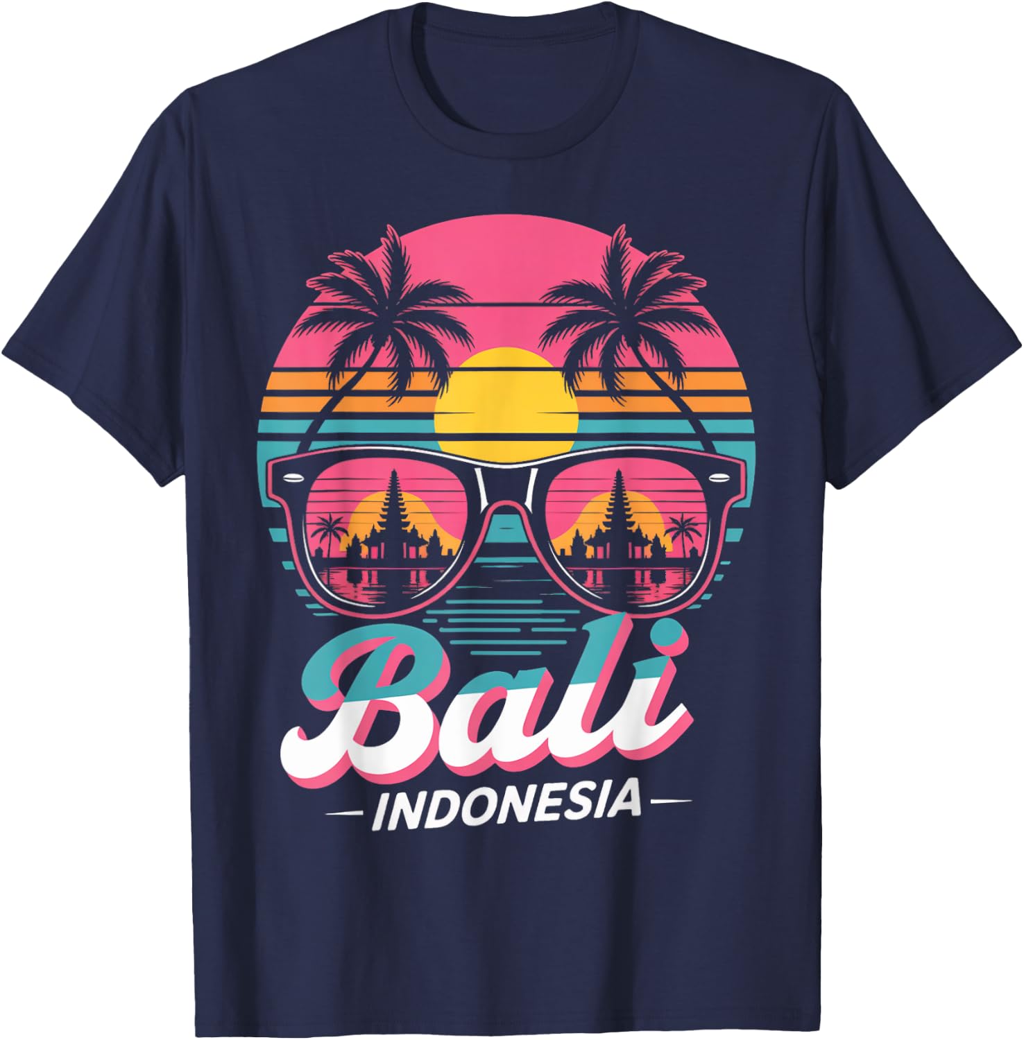 Balinese Temples Indonesian Vintage Bali Indonesia T-Shirt - T-Shirt | Navy