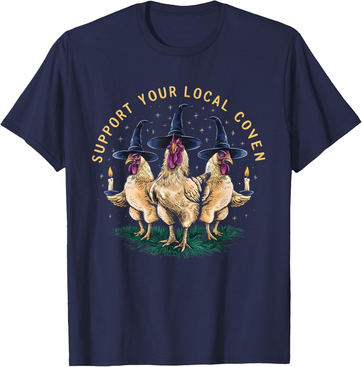 Support Your Local Coven Funny Farm Witch Chicken Halloween T-Shirt - T-Shirt | Navy