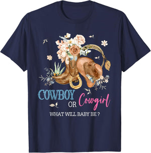 Cowboy or Cowgirl Baby Gender Reveal Party Western Rodeo T-Shirt - T-Shirt | Navy
