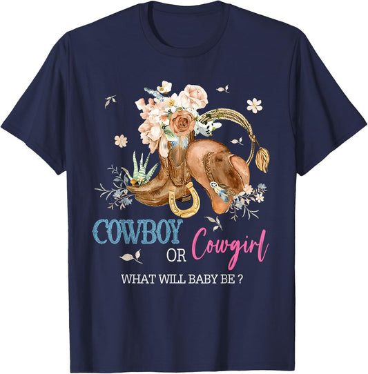 Cowboy or Cowgirl Baby Gender Reveal Party Western Rodeo T-Shirt - T-Shirt | Navy