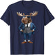 Moose Men Woman Moose In Suit - Black - Small - -Adult - Short Sleeve - Cotton, Polyester - Machine Wash T-Shirt - T-Shirt | Navy