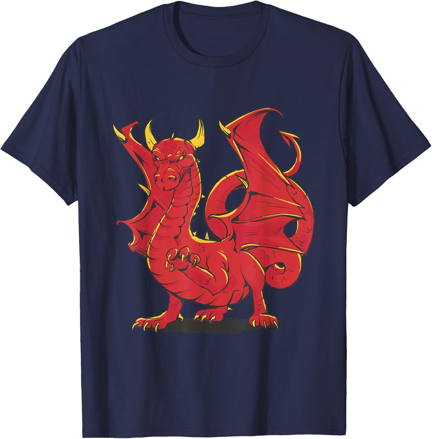 Cool Red Fire Dragon Fantasy Artwork Graphic T-Shirt - T-Shirt | Navy