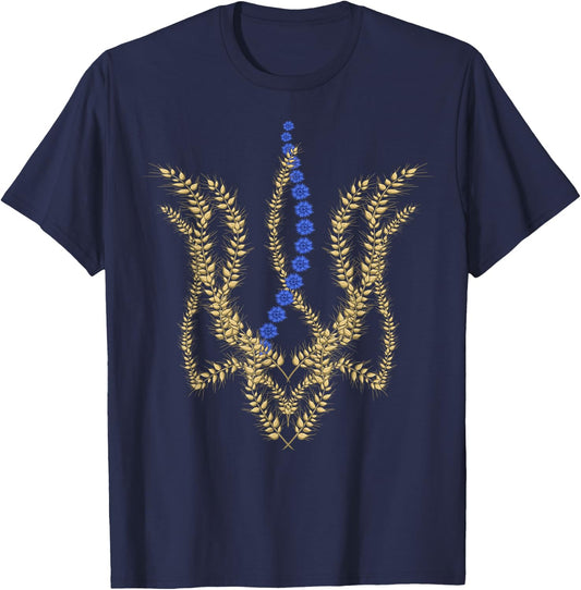 Ukrainische Trysub Retro Ährchen Blumen Ukraine Vyshyvanka T-Shirt - T-Shirt | Navy