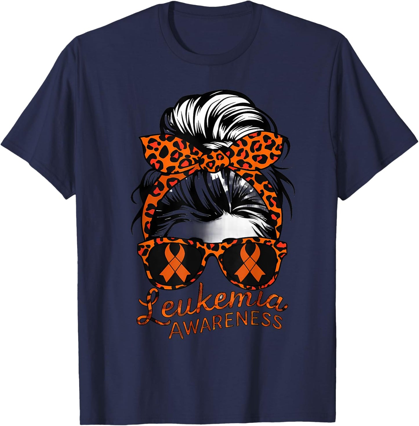 Leukemia Cancer Awareness Girl Head Scarf Orange Ribbon T-Shirt - T-Shirt | Navy