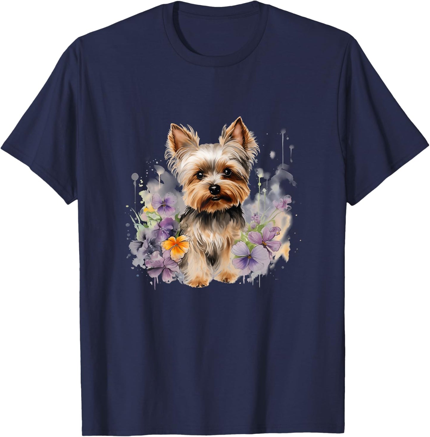 Yorkshire Terrier Mom Floral Yorkie Dog Lover Flowers Cute , White T-Shirt - T-Shirt | Navy